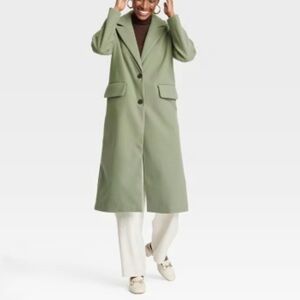 A New Day Olive Green Faux Wool Long Coat (S)